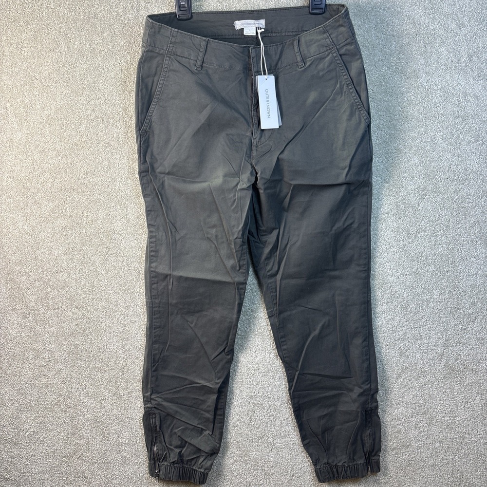 Outerknown S.E.A. Mission Jogger Pants Women 2 Grey Organic Cotton Ankle Zip NEW